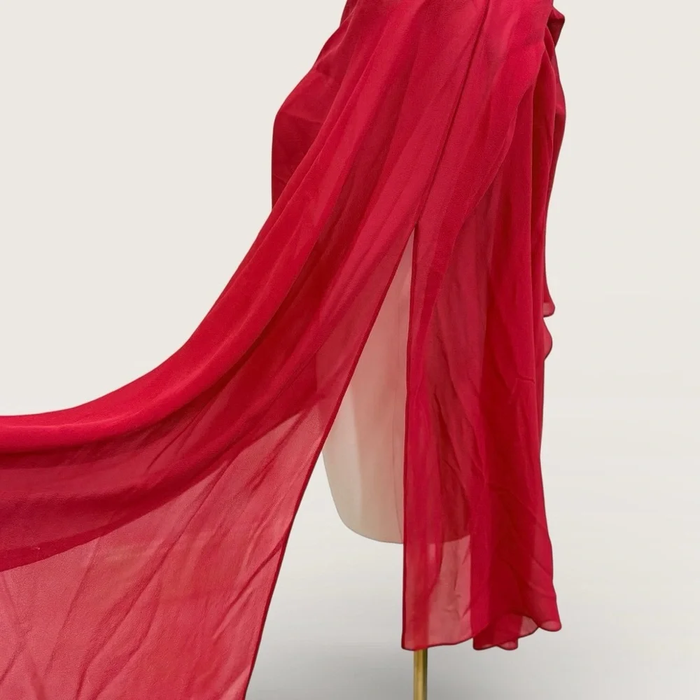 Eileen Fisher Scarlet Red Sheer Silk Georgette Chiffon Wrap One Size $138 NWT - Picture 4 of 8